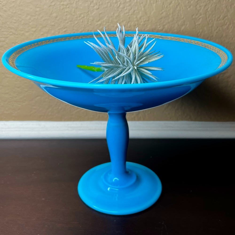 Antique RARE Cambridge Azurite Opalene Milk Pedestal Bowl, Blue Glass, Milk Glas